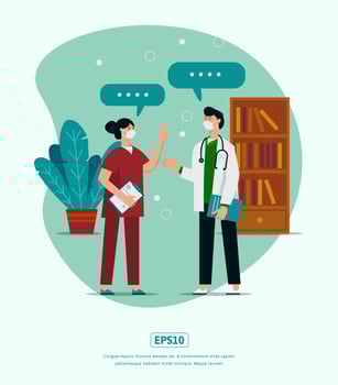 Flat Illustration, Doctor discussion with plant, and bookshelf vector