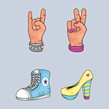four patches retro icons vector