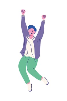 boy cartoon with hands up vector