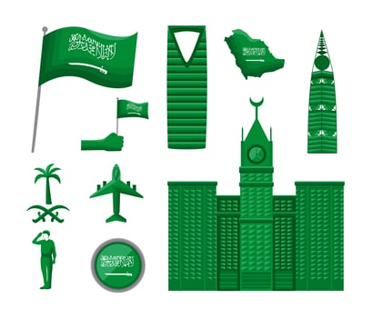 ten saudi national day icons vector