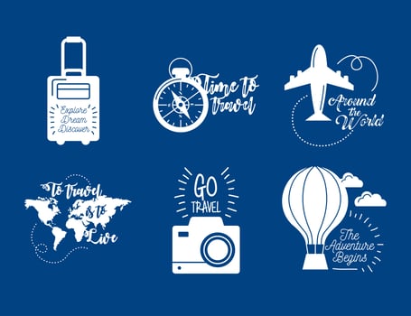 six travel letterings vector