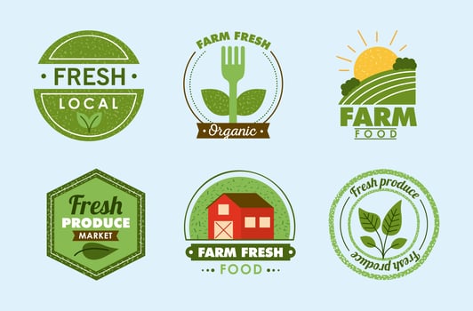 fresh and local six stamps vector