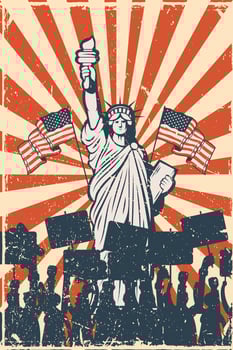 liberty statue and people vector