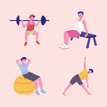 four men fitness sports vector