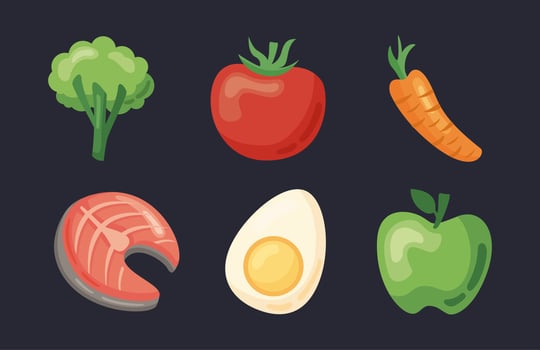 six healthy food icons vector