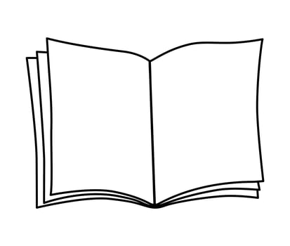 Vector black and white opened notebook. Contour back to school educational clipart. Cute line style copy book. Outline blank sheets of paper.