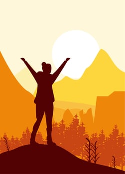 adventurer celebrating scene vector