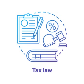 Tax law blue concept icon. Revenue rule idea thin line illustration. Financial verdict. Taxation legislation and regulations. Economy punishment. Taxpayer penalty. Vector isolated outline drawing