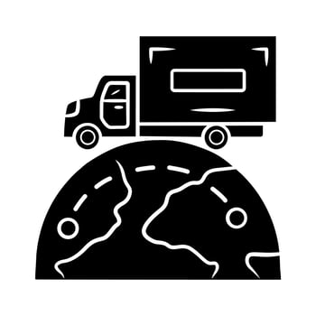 International delivery glyph icon. Goods import and export. Worldwide shipping. Global freight transportation. Cargo shipment logistics and distribution. Silhouette symbol Vector isolated illustration