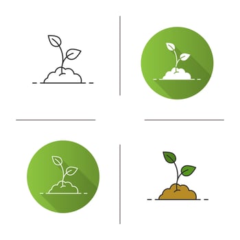 Growing sprout icon. Flat design, linear and color styles. Isolated vector illustrations