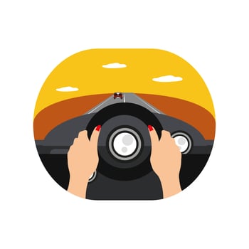 female driver car interior vector