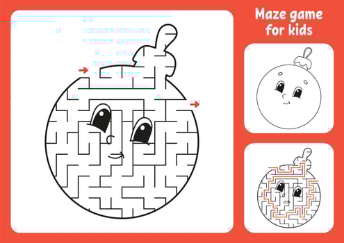 Abstract maze. Game for kids. Puzzle for children. Labyrinth conundrum. Christmas theme. Find the right path. Education worksheet. With answer. vector