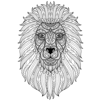 Lion hand drawn for adult coloring book vector