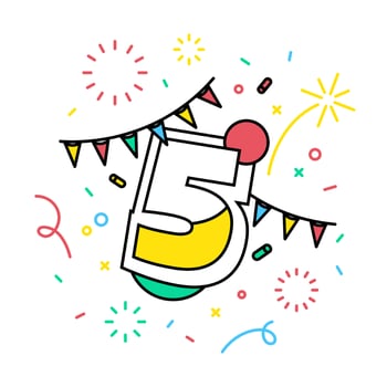 Number 5 with festive theme banner. vector