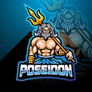 Poseidon esport mascot logo design with trident weapon vector
