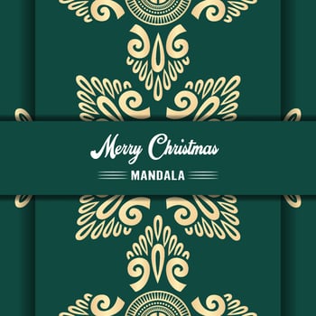 Merry Christmas mandala background with ornamental greetings and happy new year abstract design vector
