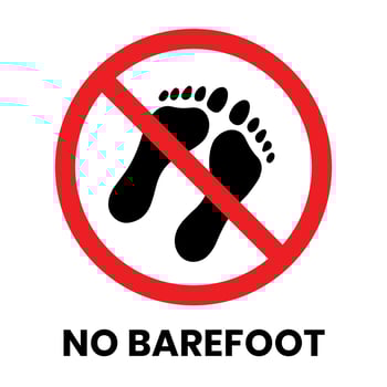 No Barefoot Sign Sticker with text inscription on isolated background vector