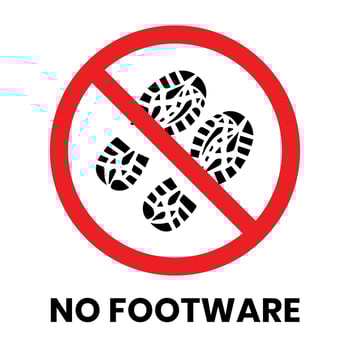 No footware Sign Sticker with text inscription on isolated background vector