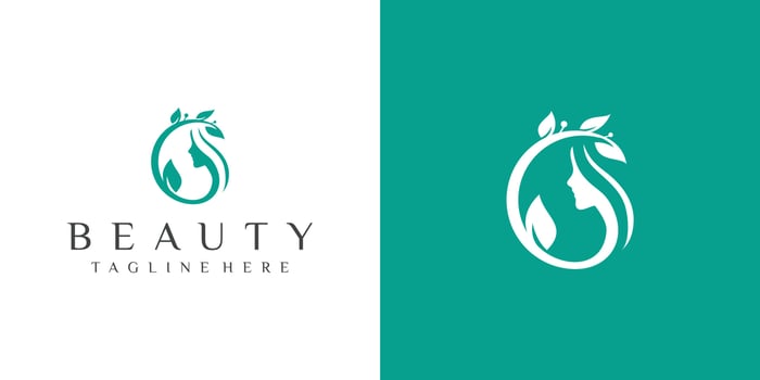 beauty logo woman face logo designs with leaf circle. beauty logo design vector