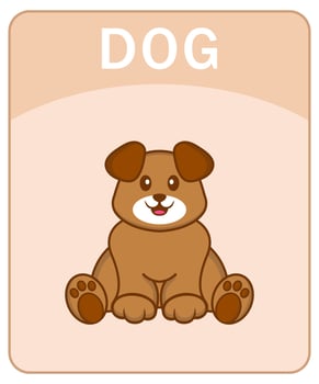 Alphabet flashcard with Cute dog cartoon character. vector