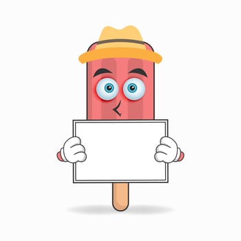 Red Ice Cream mascot character holding a white blackboard. vector illustration