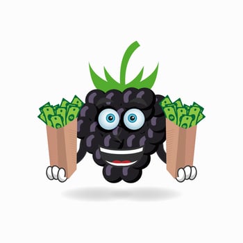 Grape mascot character holding money. vector illustration