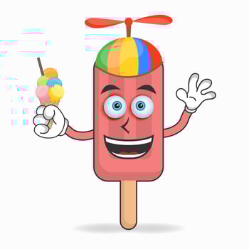 Red Ice Cream mascot character with Red Ice Cream and colorful hat. vector illustration