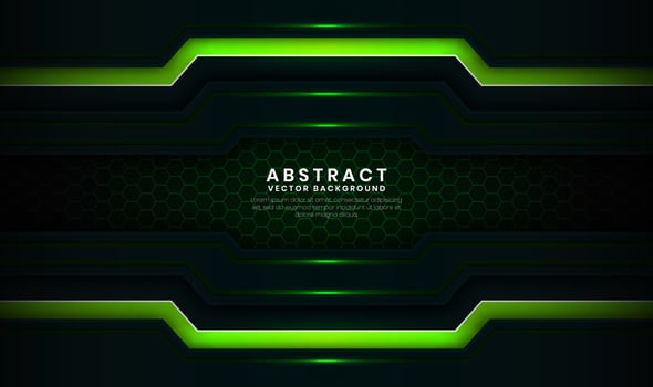 Abstract 3D green technology background overlap layers on dark space with light lines effect decoration. Modern template element future style concept for flyer, card, cover, brochure, or landing page vector