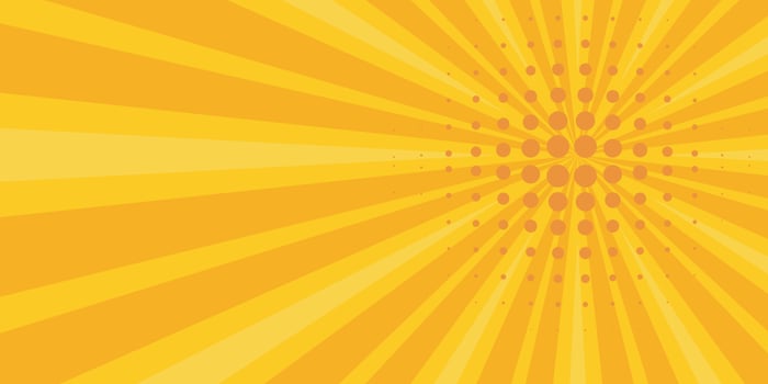 Comic yellow sunbeam background. Retro pop art style cartoon background. Vintage halftone vector illustration