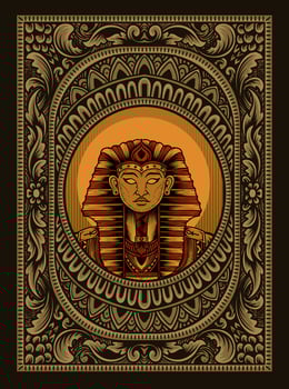 Illustration king egypt on vintage ornament frame vector