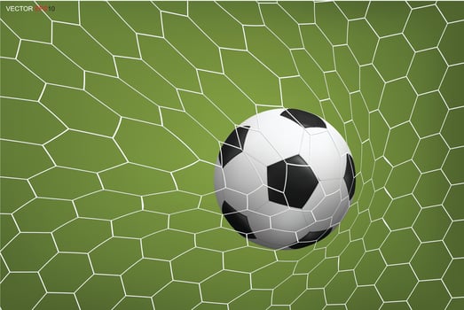 Soccer football ball in goal and white net. Vector. vector