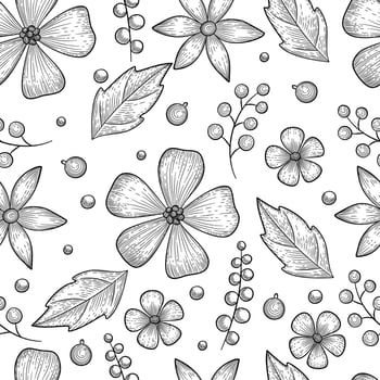 Vintage floral pattern, outline style vector
