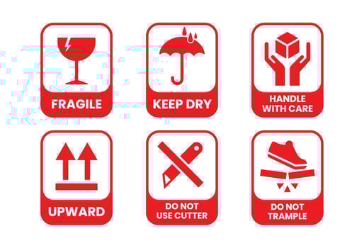 Packaging symbols, fragile and packing care label, vector illustration