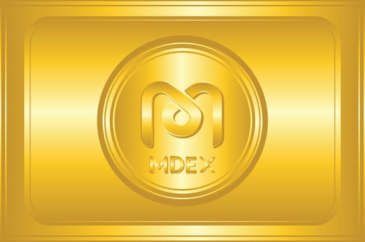 Mdex MDX token symbol cryptocurrency with golden button and golden plate background vector