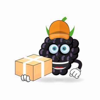 The Grape mascot character is a delivery person. vector illustration
