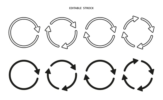 Set of circle arrow vector icons. Recycling icon. Circular vector arrows. Refresh and reload arrow icon. Repeat cycle symbol. Infographic isolated on white background