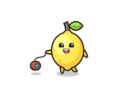 cartoon of cute lemon playing a yoyo vector