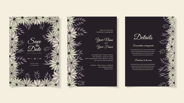 Modern floral wreath wedding invitation card template premium flower vector