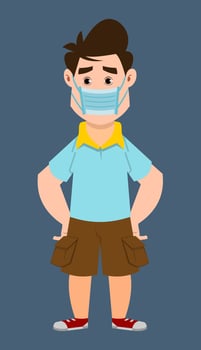 cute boy wearing face mask vector