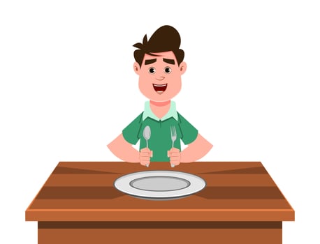 cute boy feel hungry and wait for food vector