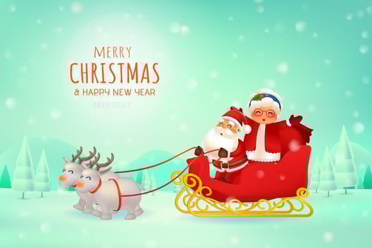 Santa Claus and Mrs Claus sleigh sled vector
