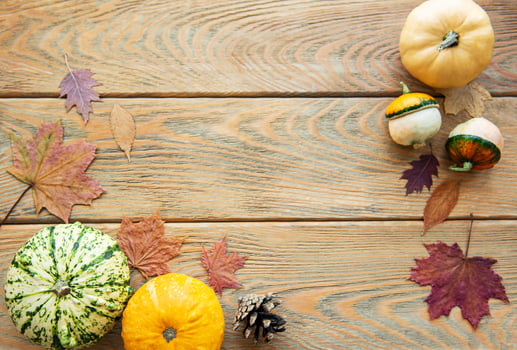 Pumpkins on a wooden table photo