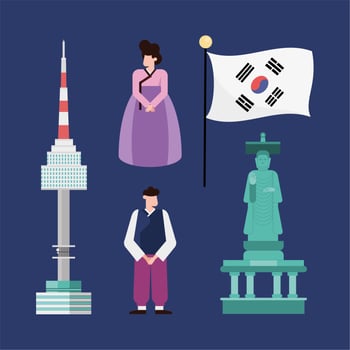 south korean icon collection vector