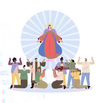 People praising at the assumption of Mary vector