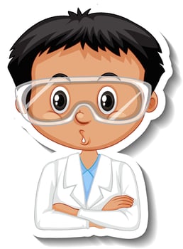 Scientist boy cartoon character sticker vector