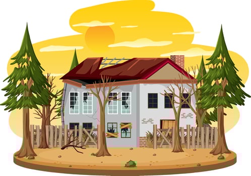 Isolated old broken house in the rural vector