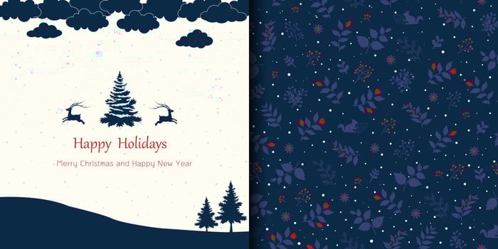 Merry Christmas and Happy new year greeting card with seamless pattern on winter holiday theme vector