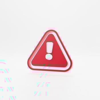 3d red hazard warning attention sign with exclamation mark symbol icon isolated on white wall background with shadow 3D rendering photo