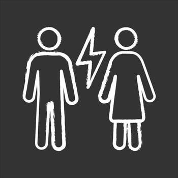 Couple quarrel chalk icon. Husband and wife arguing. Parental conflict. Divorce. Misunderstanding. Isolated vector chalkboard illustration