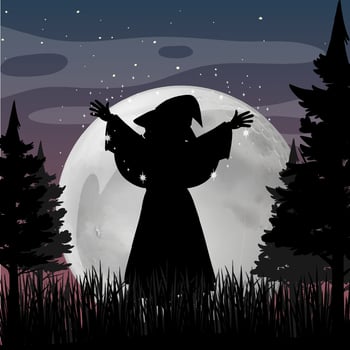 Halloween night background with witch silhouette vector